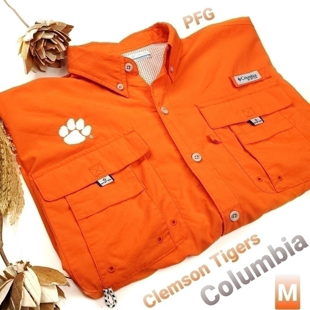 Columbia Pfg Clemson Tigers Embroidered Shirt M
